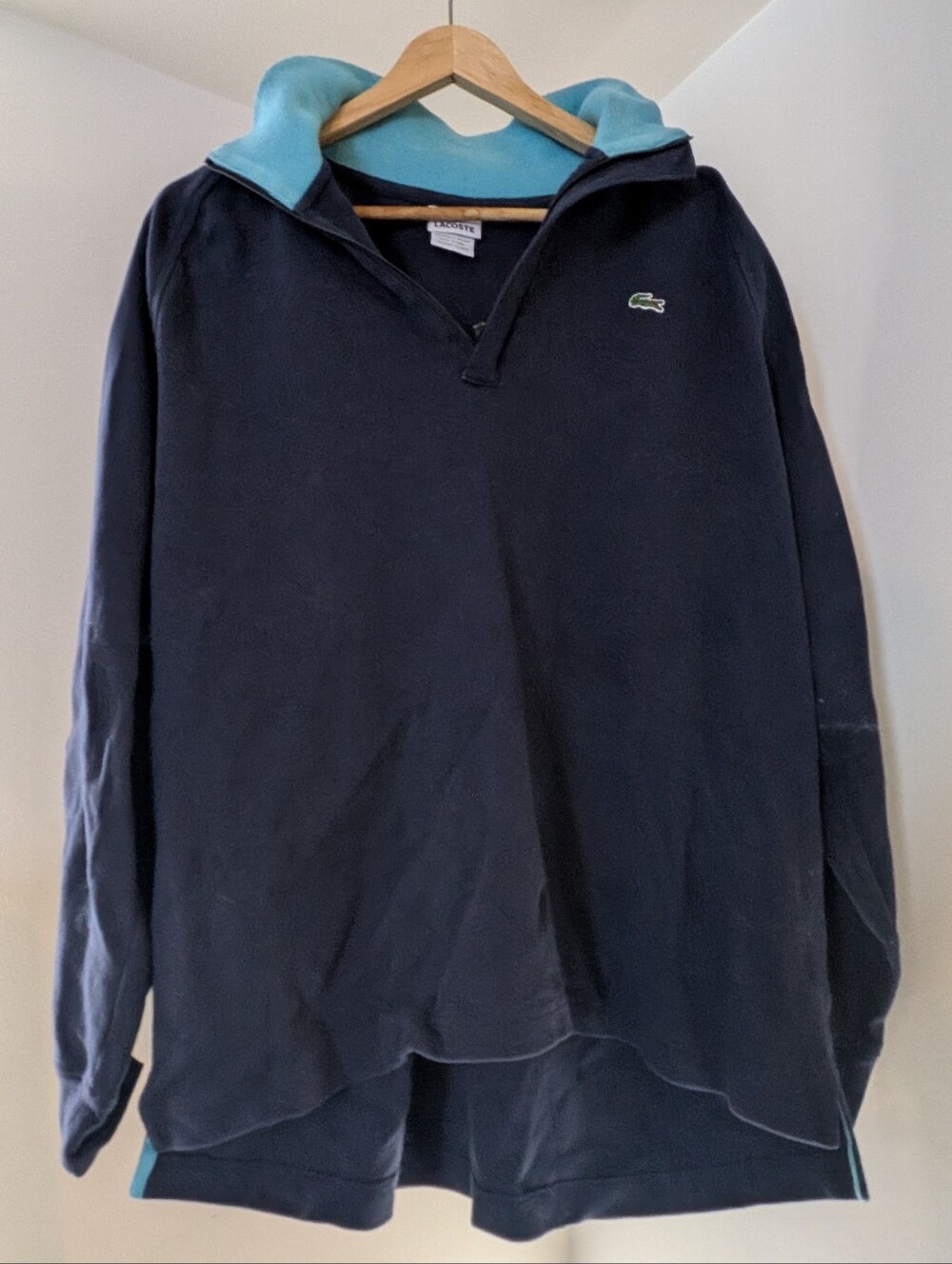 Lacoste Navy Long-Sleeve Hoodie with Light Blue Hood Lining